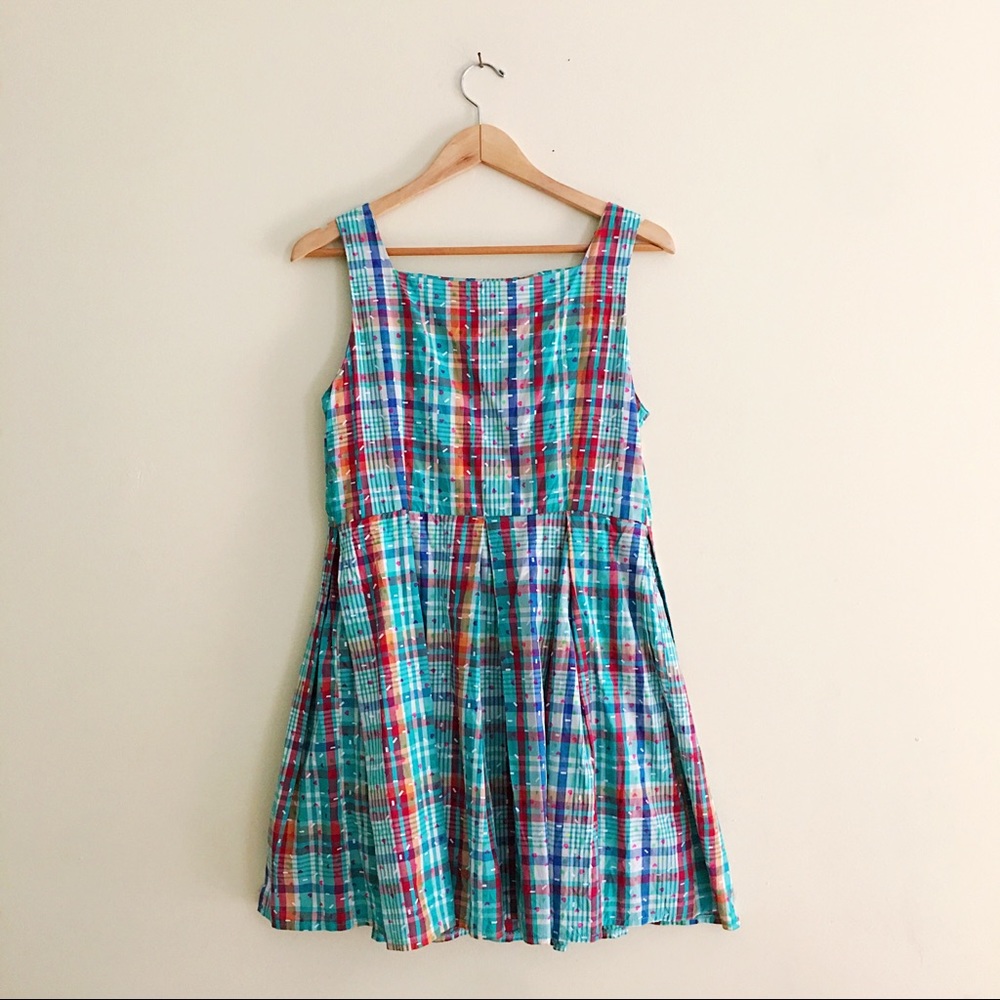 NWT Modcloth Kling Plaid Sprinkle Heart Dress Lg